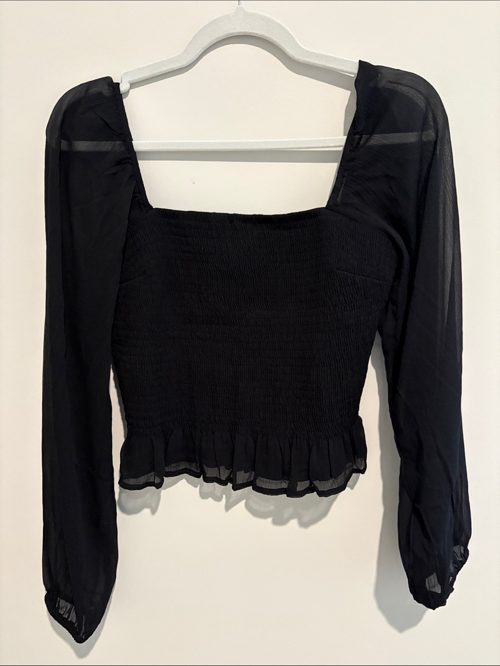 Hollister Black Smocked Square-Neck Peasant Blouse
